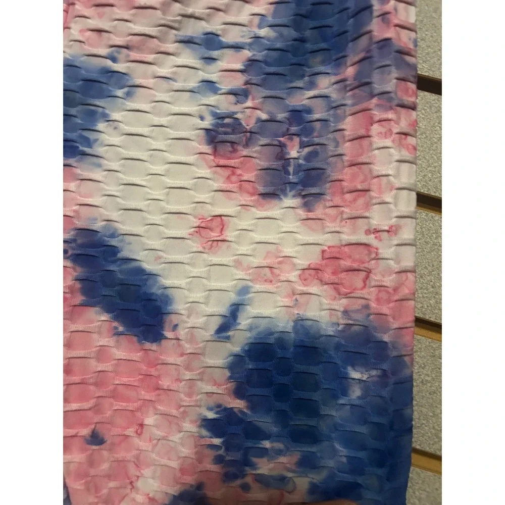 Hot Kiss Pink Blue Tie Dye Honeycomb Bubble Scrunch Butt Biker Shorts XL Womens